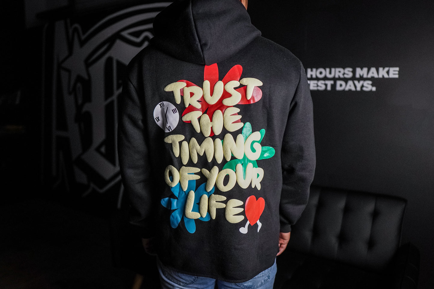 Trust The Timing Of Your Life Hoodie - Black
