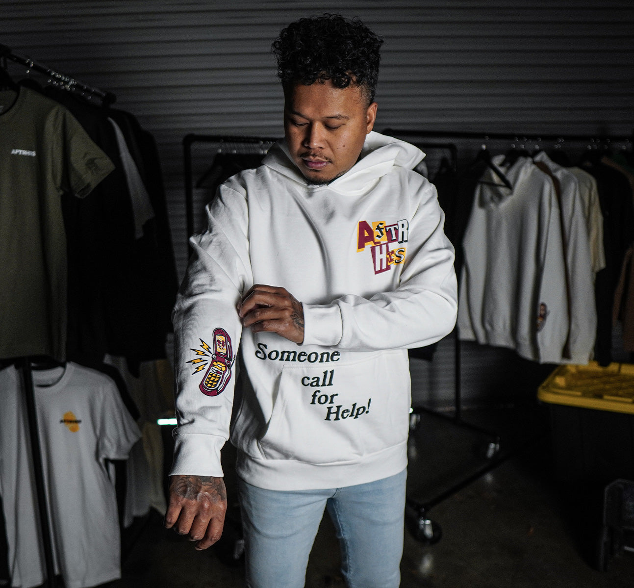 Someone Call For Help Heavyweight Hoodie - White