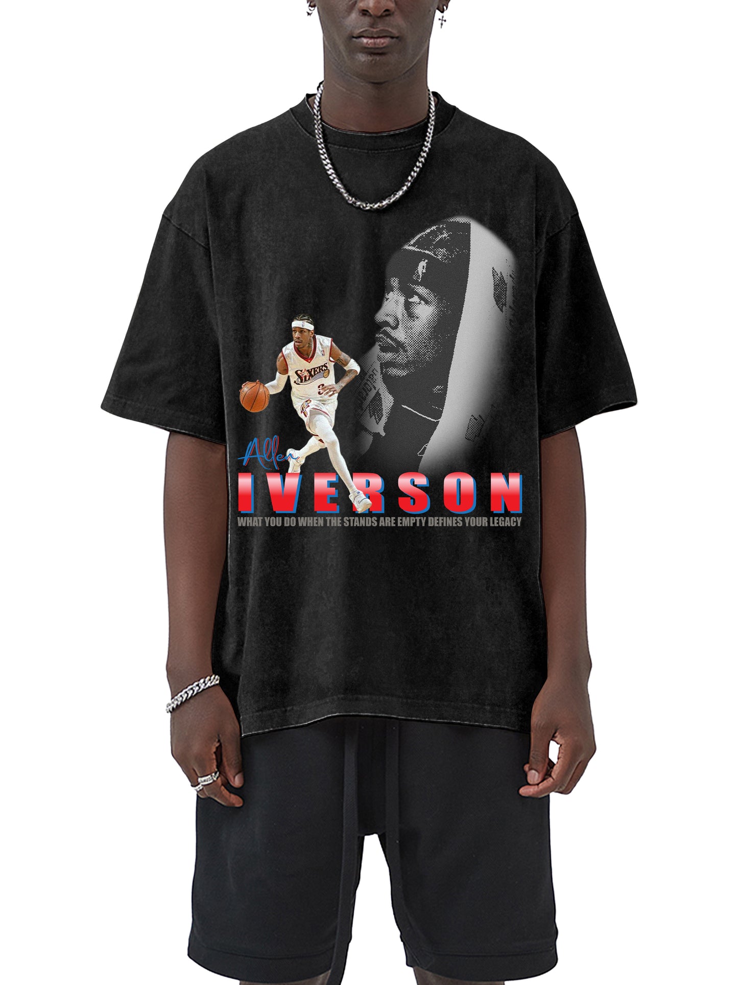 Allen Iverson Shirt - Acid Wash Black Tee