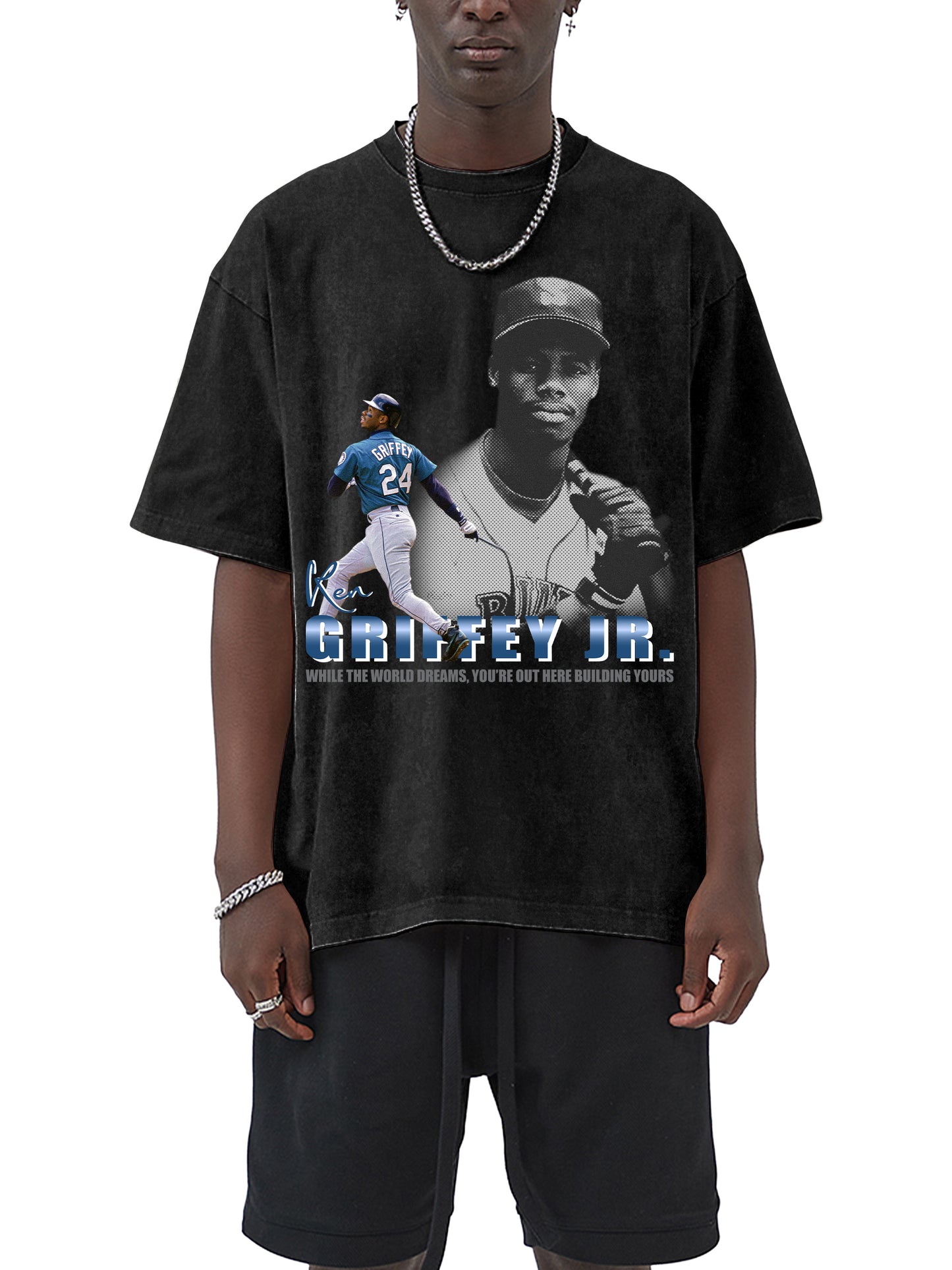 Ken Griffey Jr Shirt - Acid Wash Black Tee