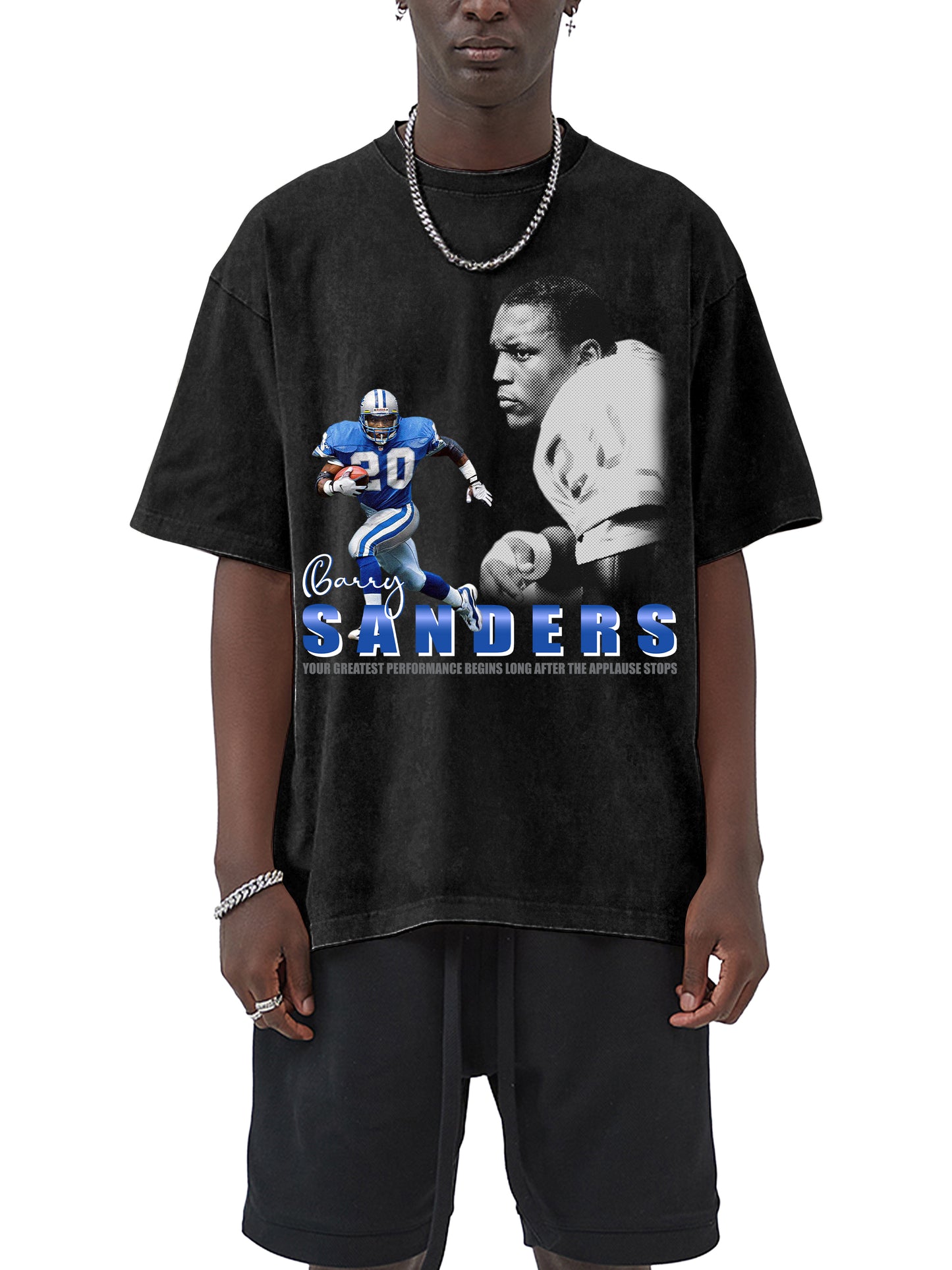 Barry Sanders Shirt - Acid Wash Black Tee