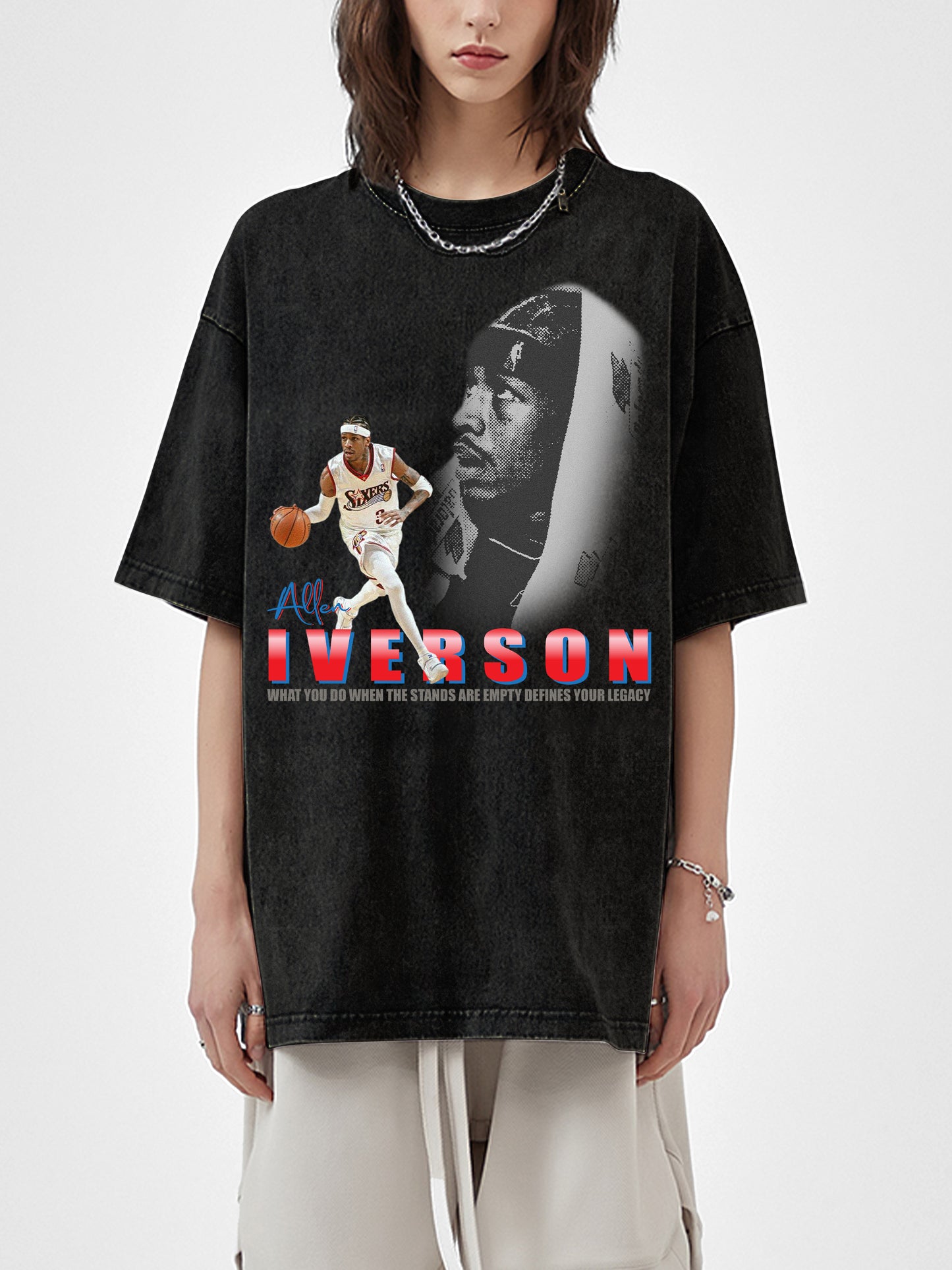 Allen Iverson Shirt - Acid Wash Black Tee