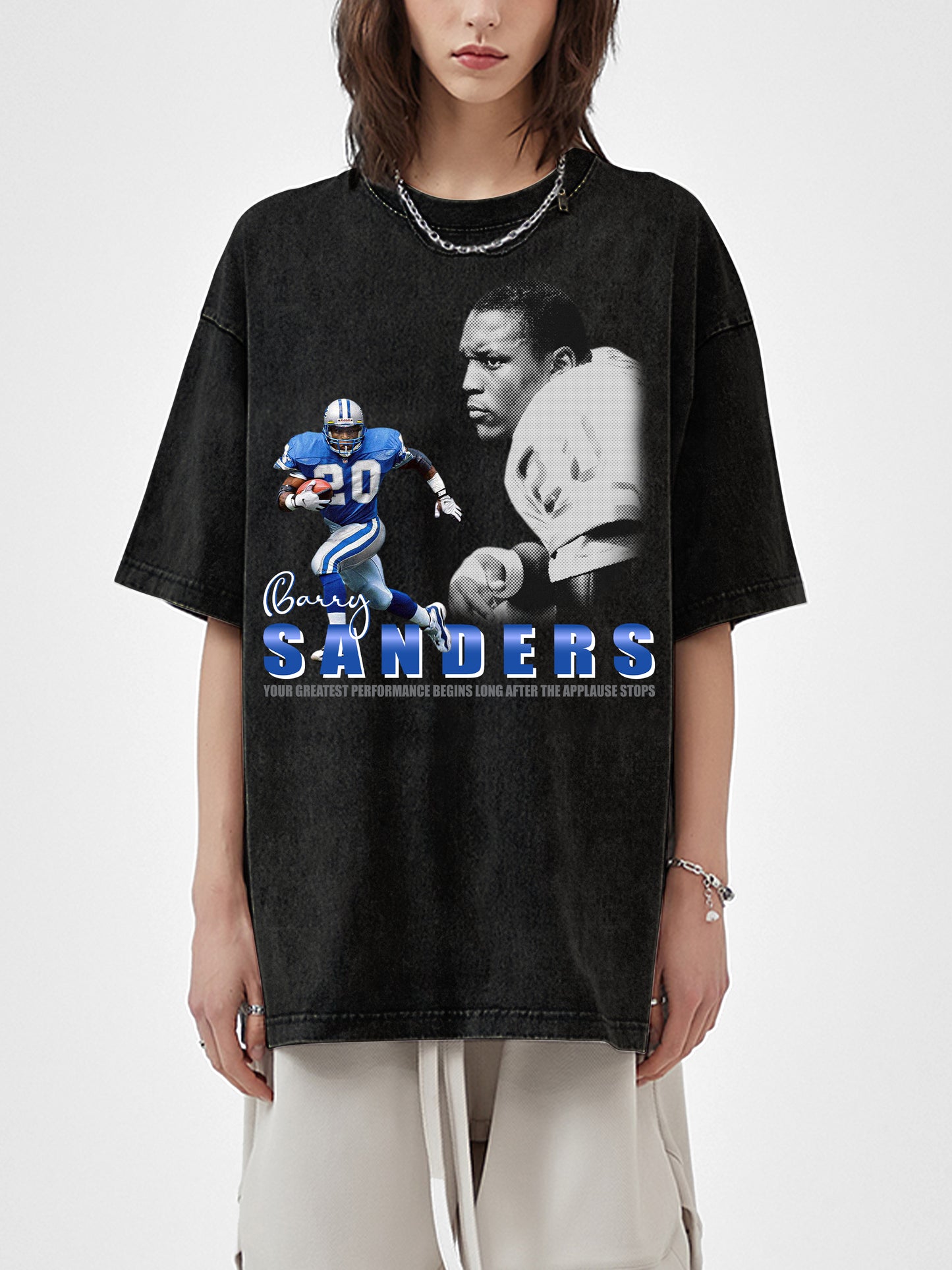 Barry Sanders Shirt - Acid Wash Black Tee