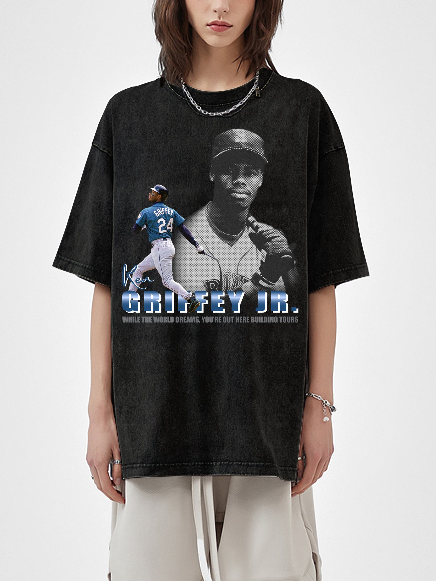 Ken Griffey Jr Shirt - Acid Wash Black Tee