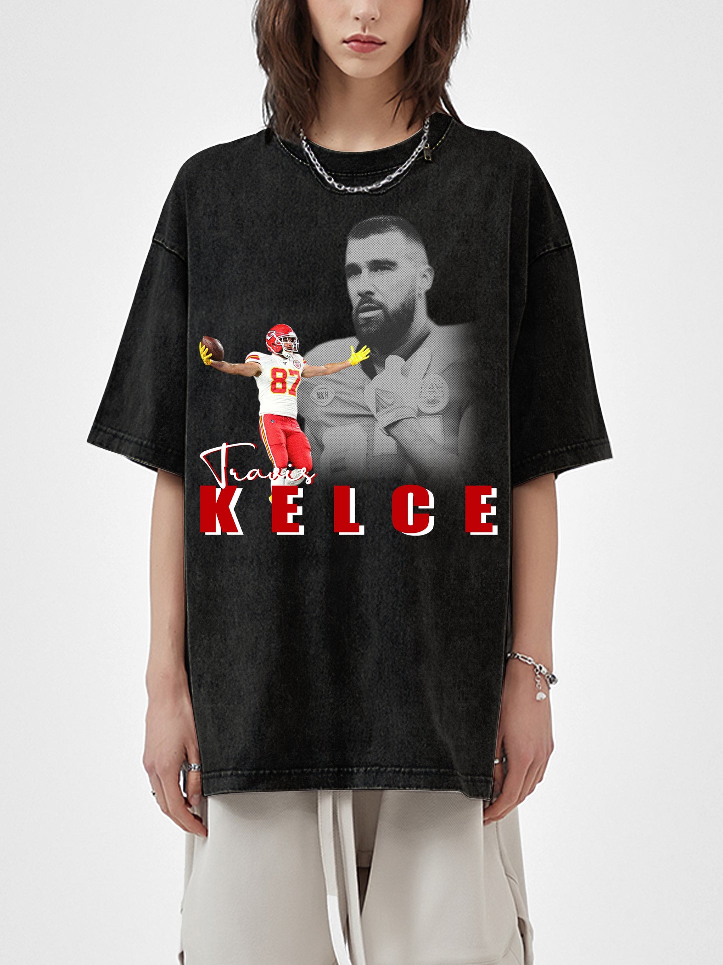 Travis Kelce Shirt - Acid Wash Black Tee