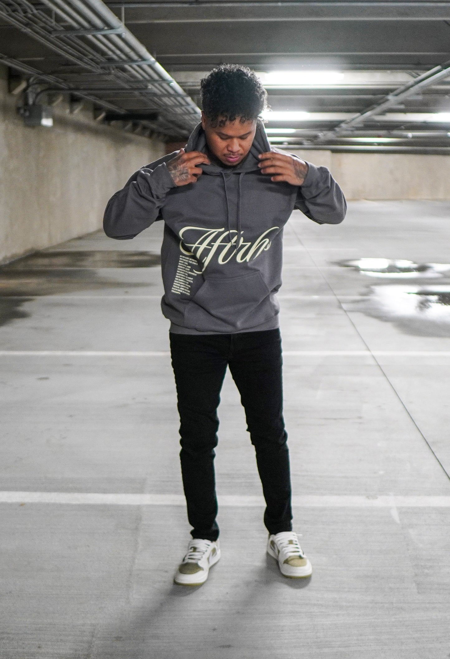 Rise Above Hoodie - Charcoal / Cream